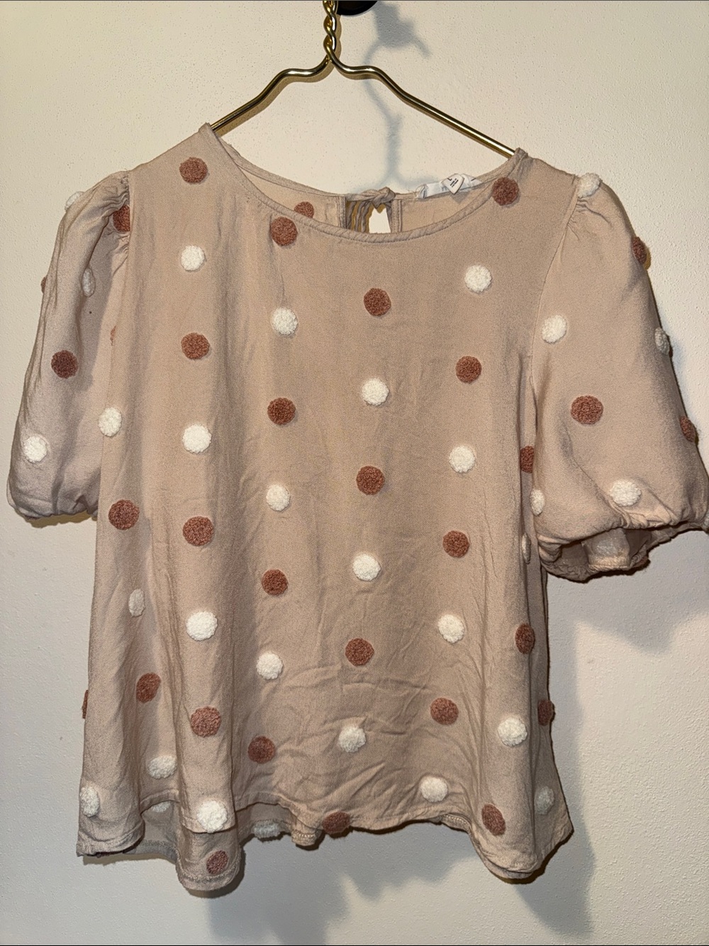 Mine Women’s Blush Polka Dot Puff Sleeve Top